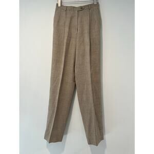 Talbots Wool & Linen Pleated Dress Pants High Waist Lined Tan Plaid Size 6 JL